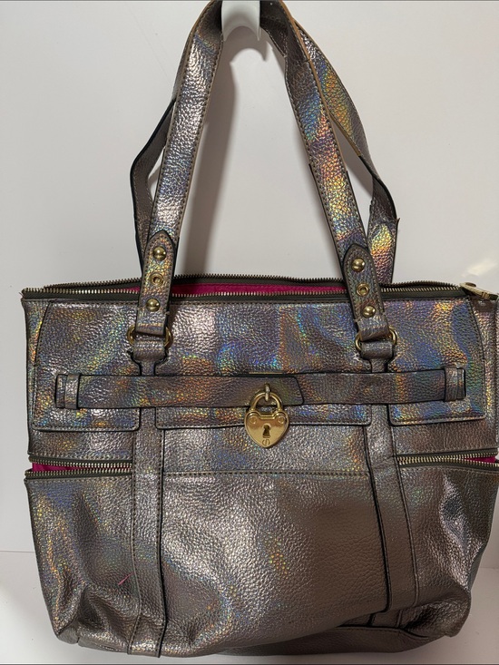 Juicy Couture Handbags - Juicy Couture Iridescent Metallic Tote in Silver with Pink Accent